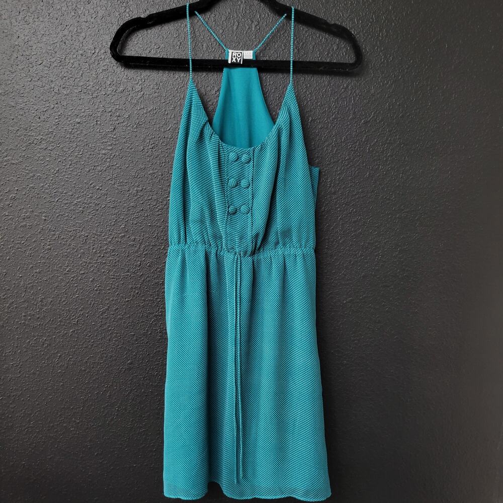Roxy Teal Polka Dot Strappy Dress Small Boho Summer Vacation Ready Beach